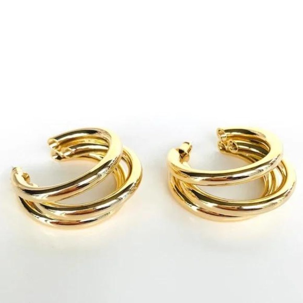 New 18K Gold Chunky Hoops Earrings, NICE EARRINGS, CUTE EARRINGS - Picture 5 of 6